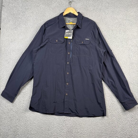 Eddie Bauer Shirt Mens XLT Navy Travex Freedry Ripstop Button Down Vented NWT - Picture 1 of 16
